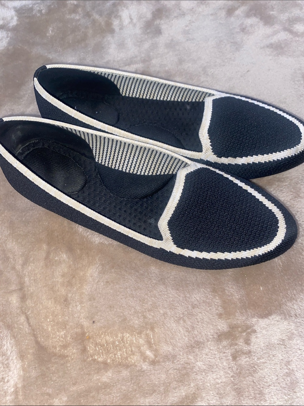 Kelly & Katie Black Knit Ballet Flats with Cream Trim